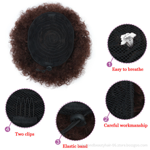 Afro 8inch Short Afro Puff Synthetic Hair Bun Chignon Hairpiece Drawstring Ponytail Kinky Curly Updo Clip Hair